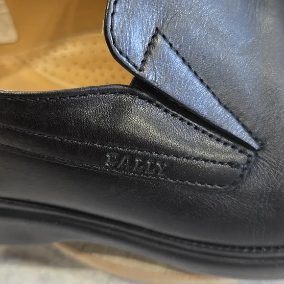 🐢 Bally Rogado Men's leather loafers  Black Size 7 EEE.