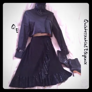 ✂️$✂️ GROWNBEANS Black Wrap Suede Ruffle Skirt