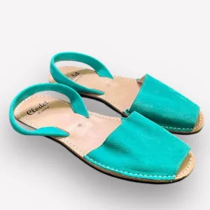 🇪🇸 New Handmade Clodet suede leather sandals Spain aqua blue open toe slingback