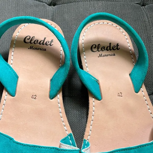 🇪🇸 New Handmade Clodet suede leather sandals Spain aqua blue open toe slingback