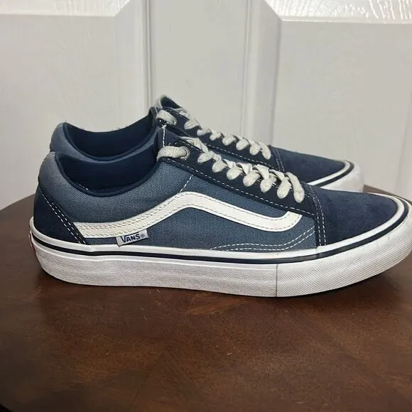 🔥🔥 Vans Old Skool Skate Pro Shoes Low Top Navy Blue White Men US Size 8 - EUC