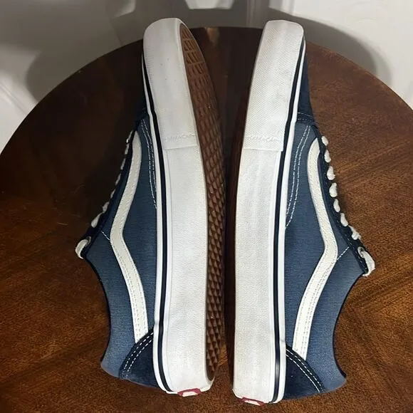 🔥🔥 Vans Old Skool Skate Pro Shoes Low Top Navy Blue White Men US Size 8 - EUC