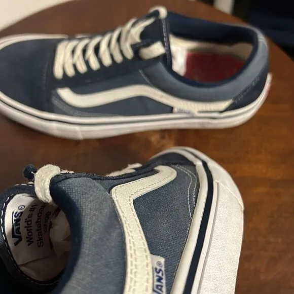 🔥🔥 Vans Old Skool Skate Pro Shoes Low Top Navy Blue White Men US Size 8 - EUC