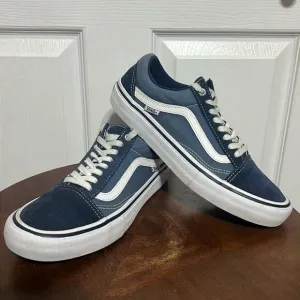 🔥🔥 Vans Old Skool Skate Pro Shoes Low Top Navy Blue White Men US Size 8 - EUC