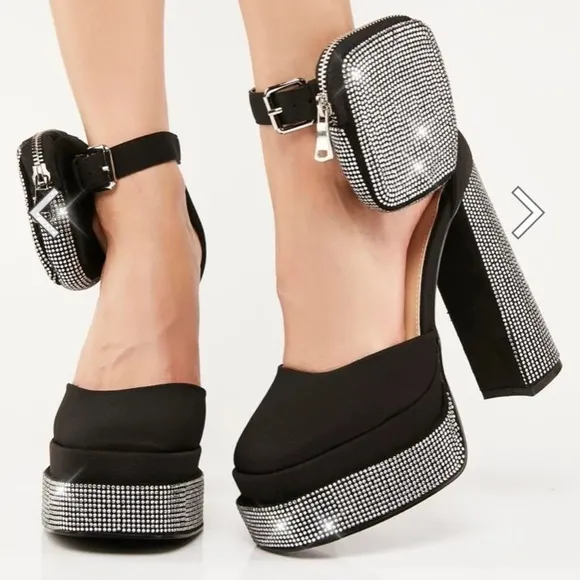 00- Rhinestone sandal pump chunky sandals woven upper