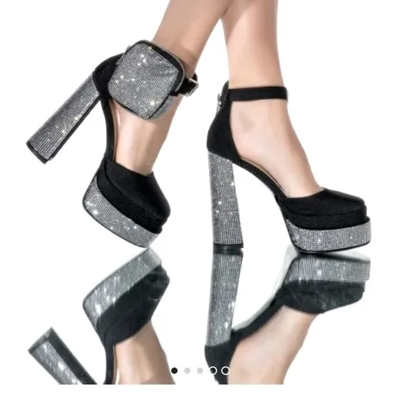 00- Rhinestone sandal pump chunky sandals woven upper