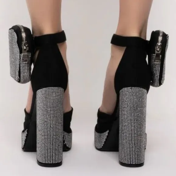 00- Rhinestone sandal pump chunky sandals woven upper