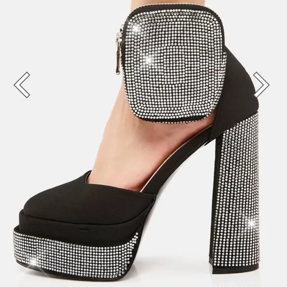 00- Rhinestone sandal pump chunky sandals woven upper