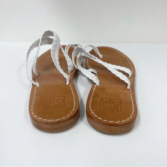 100% Capri Woven Braided Sandals Leather 41 White 10