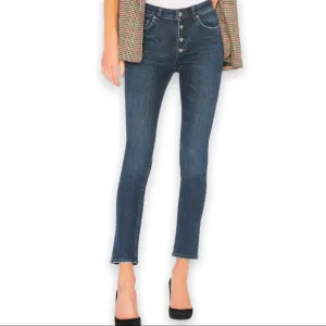 $229 ANINE BING Frida Dark Blue Highrise Exposed Button Fly Skinny Jeans size 24