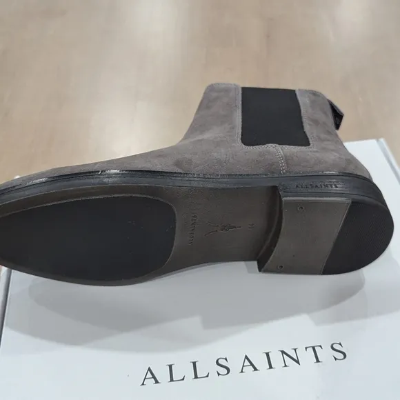 $299 Mens ALLSAINTS &quot;Harley&quot; Suede Chelsea Boots Gray