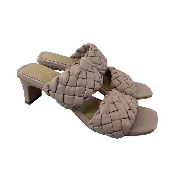 42 Gold Womens Size 8 Connie Sandals Lilac Leather Heels Square Toe Woven Purple
