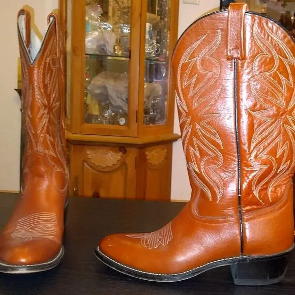 ACME COWBOY BOOTS VINTAGE BROWN TAN SIZE 9D #326480, 4098 CLASSIC STITCHING VGC.