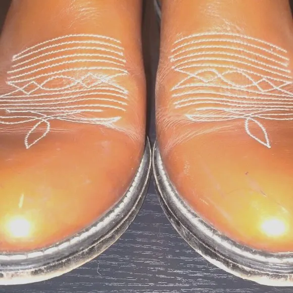 ACME COWBOY BOOTS VINTAGE BROWN TAN SIZE 9D #326480, 4098 CLASSIC STITCHING VGC.