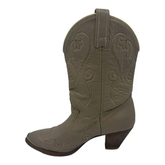 Acme Women's Gray Leather Western Cowgirl Boots Size 6 M VINTAGE VTG. PREOWNED