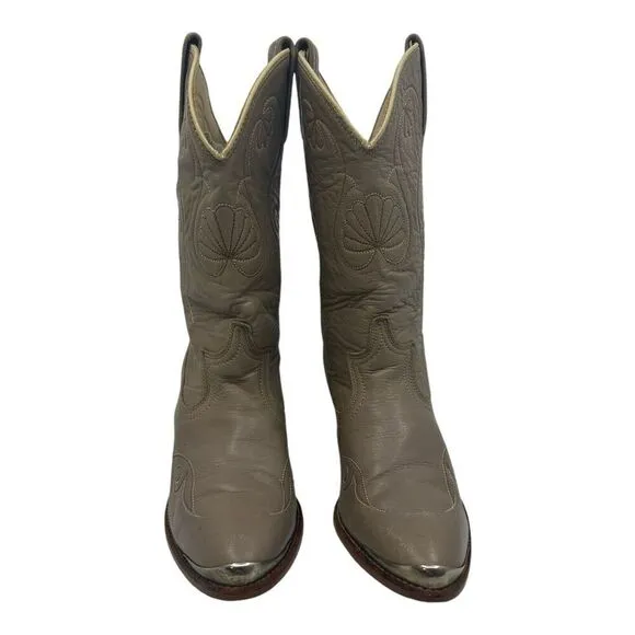 Acme Women's Gray Leather Western Cowgirl Boots Size 6 M VINTAGE VTG. PREOWNED