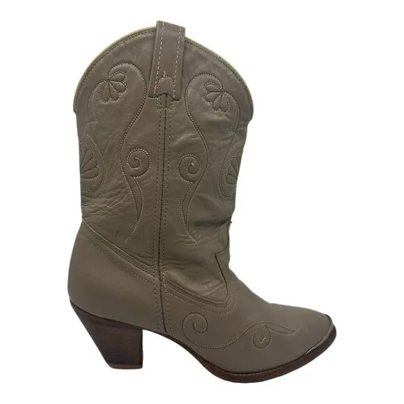 Acme Women's Gray Leather Western Cowgirl Boots Size 6 M VINTAGE VTG. PREOWNED