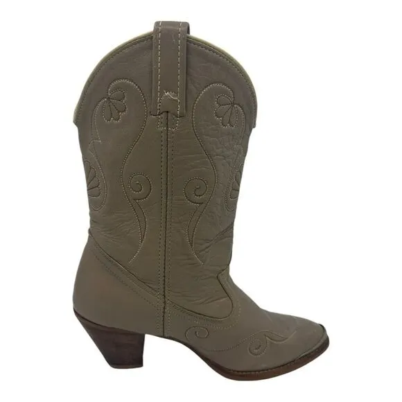 Acme Women's Gray Leather Western Cowgirl Boots Size 6 M VINTAGE VTG. PREOWNED