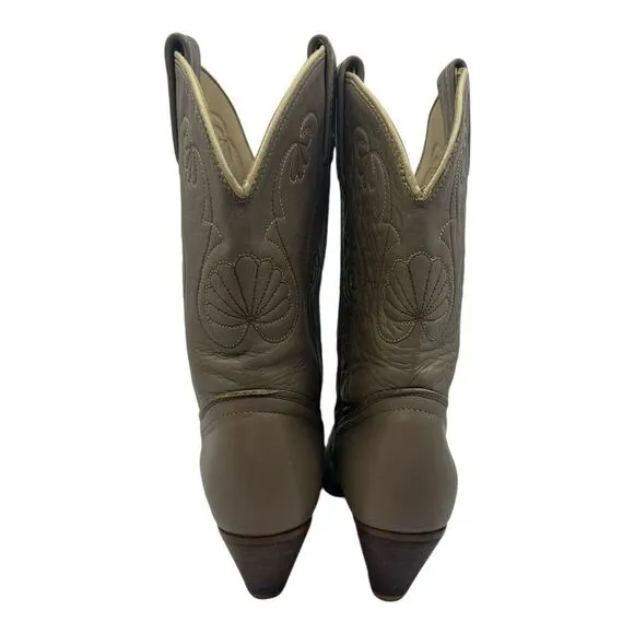 Acme Women's Gray Leather Western Cowgirl Boots Size 6 M VINTAGE VTG. PREOWNED
