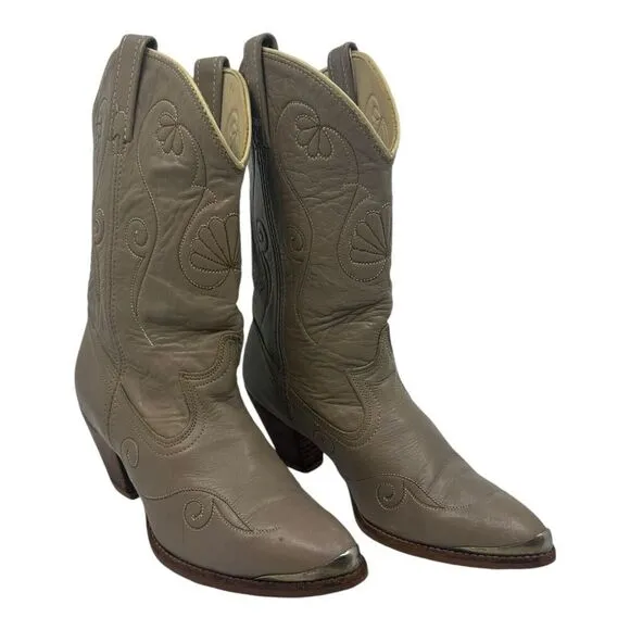 Acme Women's Gray Leather Western Cowgirl Boots Size 6 M VINTAGE VTG. PREOWNED