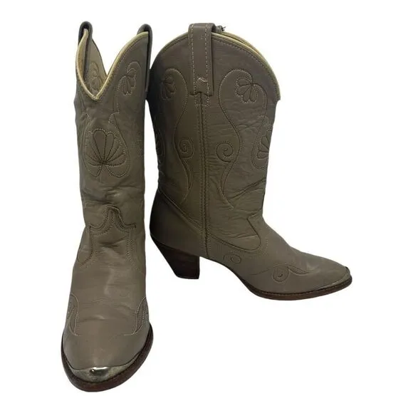 Acme Women's Gray Leather Western Cowgirl Boots Size 6 M VINTAGE VTG. PREOWNED