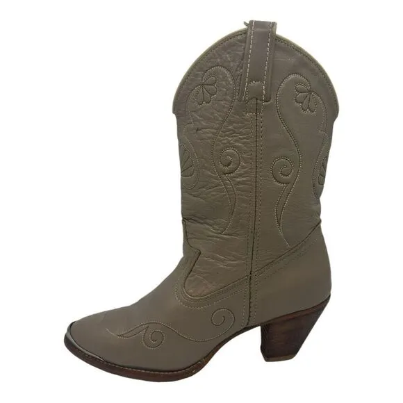 Acme Women's Gray Leather Western Cowgirl Boots Size 6 M VINTAGE VTG. PREOWNED