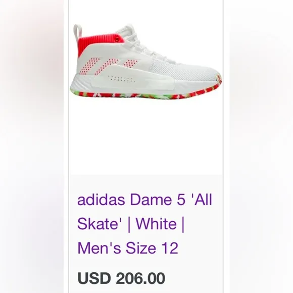 adidas Dame 5 'All Skate' | White ||Men's Size 13 Basketball shoes