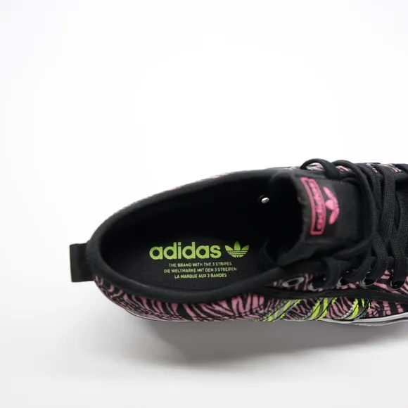 Adidas Originals Women's Nizza Platform Lace Up Shoes Black/Yellow/Pink Size 9