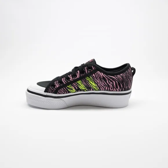 Adidas Originals Women's Nizza Platform Lace Up Shoes Black/Yellow/Pink Size 9