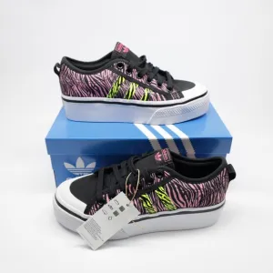 Adidas Originals Women's Nizza Platform Lace Up Shoes Black/Yellow/Pink Size 9