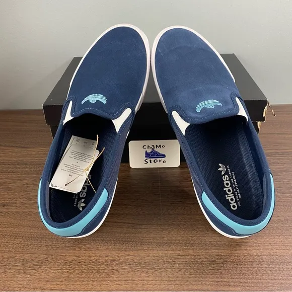 Adidas Shmoofoil Navy Slip On Shoes Suede Skateboarding Ghost Men’s Size