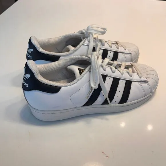 Adidas Superstar Men's White &amp; Black Lace Up Sneaker Shoes Size 8