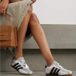 Adidas Taekwondo metallic textured-leather slip-on sneakers