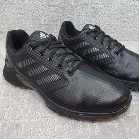 Adidas ZG21 Men's Size 7 US Black Silver Grey Leather Golf Cleats Shoes FW5544