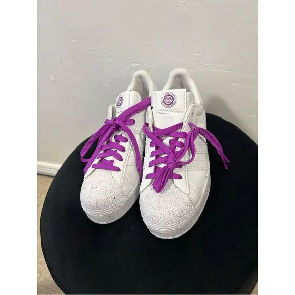 ADIDAS Rare Clean Classics Shock Purple and White Superstar Shoes Sneakers Men's