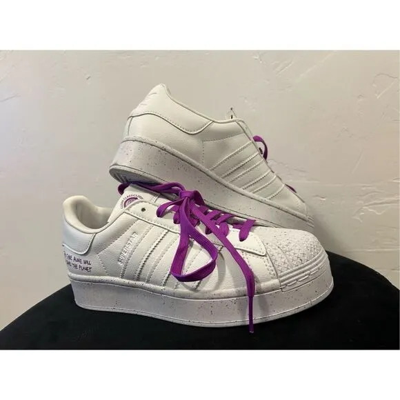 ADIDAS Rare Clean Classics Shock Purple and White Superstar Shoes Sneakers Men's