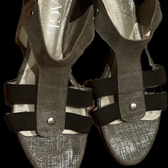 AGL Gladiator Sandals Slip On Metallic Bronze Stretchy Strap Comfy‎ Shoes 37.5