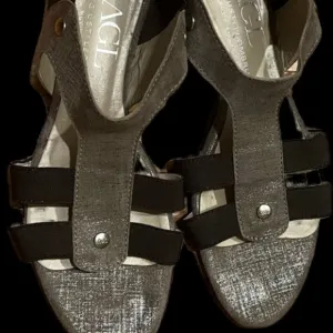 AGL Gladiator Sandals Slip On Metallic Bronze Stretchy Strap Comfy‎ Shoes 37.5