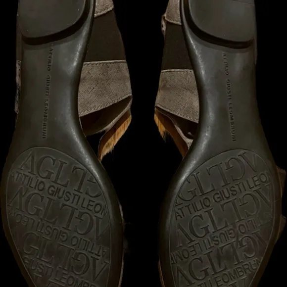 AGL Gladiator Sandals Slip On Metallic Bronze Stretchy Strap Comfy‎ Shoes 37.5