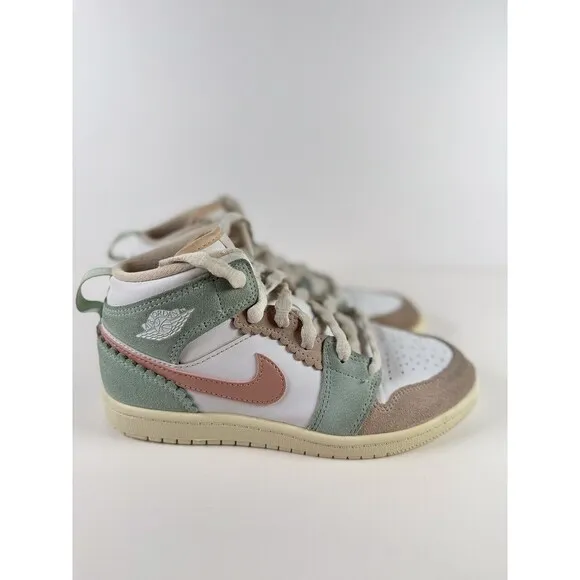 Air Jordan 1 Retro Mid Kids Shoes White Leather Athletic Sneaker US 3Y DZ5359100