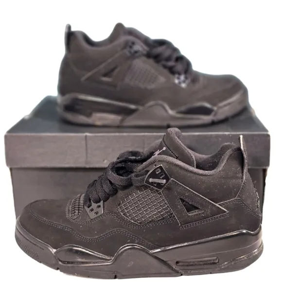Air Jordan 4 Retro GS Boys Athletic Shoes Black Cat Size 7Y 408452 010