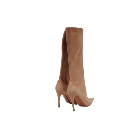 Alaia Womens Knee High Boots Size US8.5 EU38.5 Pink Tan Suede 110mm Pointy Heels