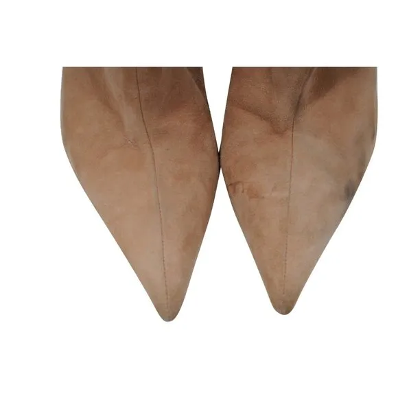Alaia Womens Knee High Boots Size US8.5 EU38.5 Pink Tan Suede 110mm Pointy Heels