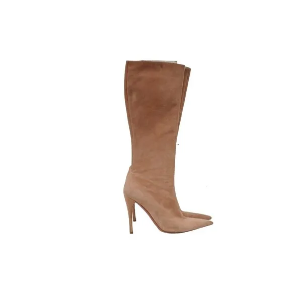 Alaia Womens Knee High Boots Size US8.5 EU38.5 Pink Tan Suede 110mm Pointy Heels