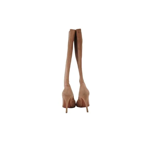 Alaia Womens Knee High Boots Size US8.5 EU38.5 Pink Tan Suede 110mm Pointy Heels