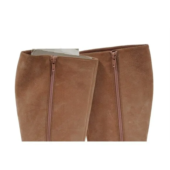 Alaia Womens Knee High Boots Size US8.5 EU38.5 Pink Tan Suede 110mm Pointy Heels