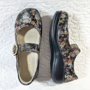 Alegria Kourtney Garland Mary Jane Multi Floral Leather Sparkle Size 36 USA 6.5