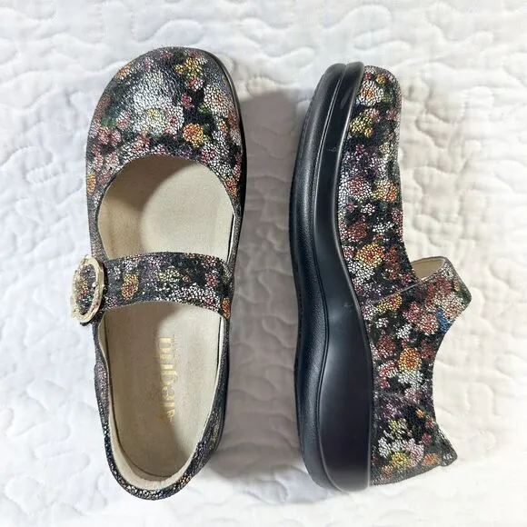 Alegria Kourtney Garland Mary Jane Multi Floral Leather Sparkle Size 36 USA 6.5