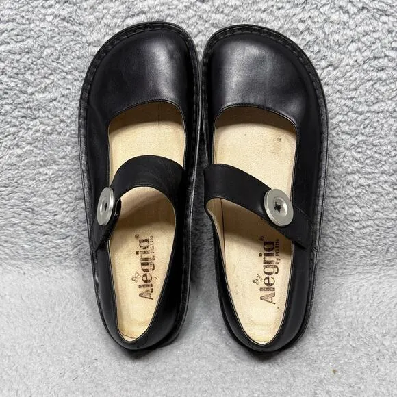 Alegria Paloma Womens Size 39 US 9 Mary Jane Shoes Black Napa Leather PAL-601