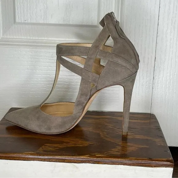 Alejandro Ingelmo Closed Pointed Toe Suede Leather Strappy Heels Size 36.5 / 6.5